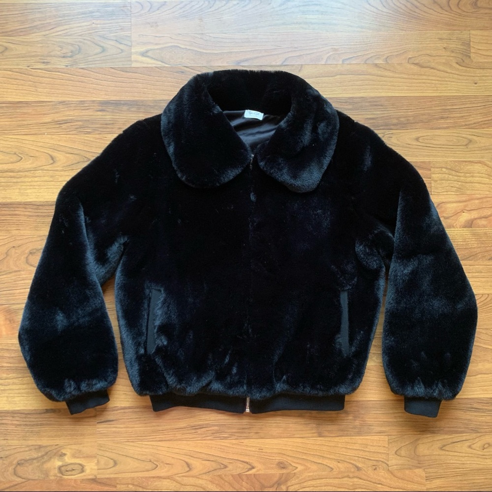 Brandy Melville Black Faux Fur Bomber Jacket